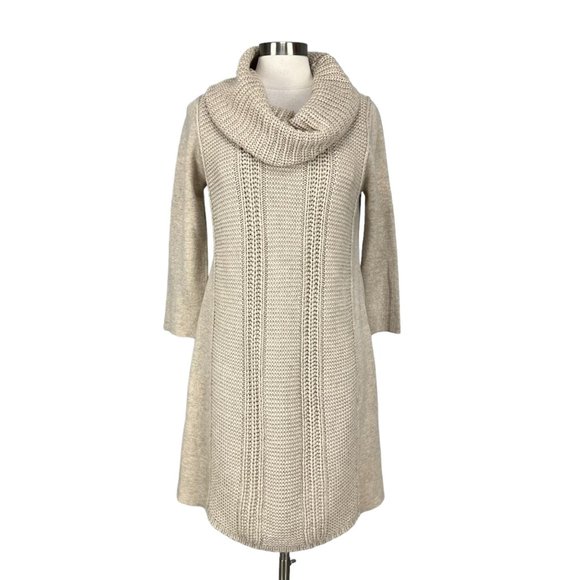 Vince Camuto Beige Tan Cowl Neck Midi Sweater Knit Dress size Small - Picture 1 of 11